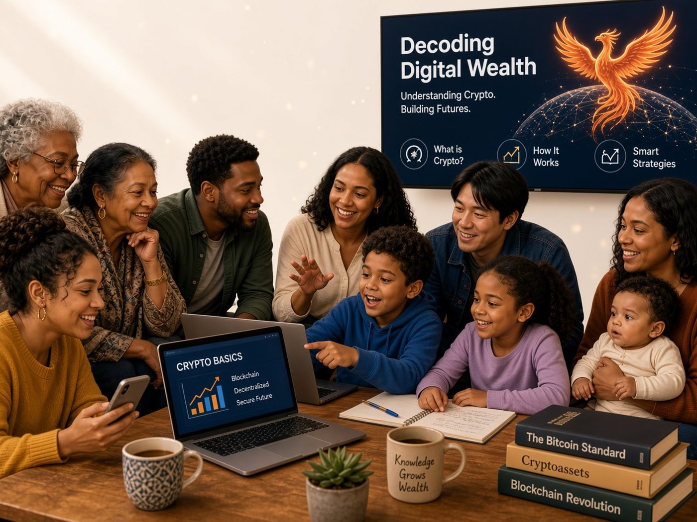 Four generations of one family learning about crypto together